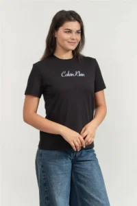 Calvin Klein Women's Regular Fit Round Neck 100% Cotton Logo Patterned Short Sleeve Black T-Shirt -UB1 - Image 2