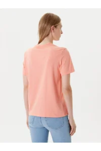 Calvin Klein Women's Regular Fit Round Neck 100% Cotton Logo Patterned Short Sleeve Orange T-Shirt -VDW - Image 3
