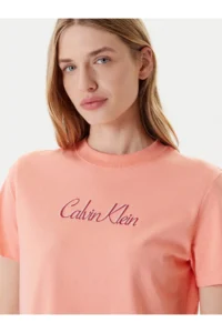 Calvin Klein Women's Regular Fit Round Neck 100% Cotton Logo Patterned Short Sleeve Orange T-Shirt -VDW - Image 4