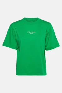 Calvin Klein Women's Regular Fit 100% Cotton Logo Embroidered Round Collar Short Sleeve Green T-Shirt -L1X