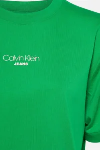 Calvin Klein Women's Regular Fit 100% Cotton Logo Embroidered Round Collar Short Sleeve Green T-Shirt -L1X - Image 3