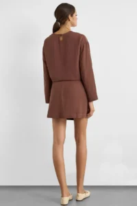 Hiccup Linen Blended Chocolate Brown Skirt - Image 2