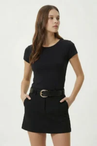 Lovelyİstanbul Basic Sandy Knitting T-shirt  Black - Image 2