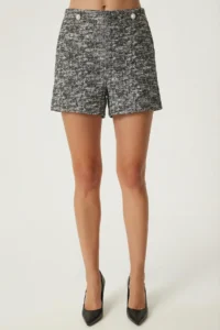 Lovelyİstanbul Button Detailed Mini Tweed Shorts Skirt  BLACK WHITE - Image 4