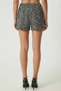Lovelyİstanbul Button Detailed Mini Tweed Shorts Skirt  BLACK WHITE - Image 5