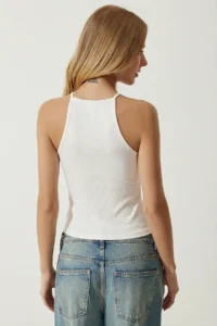 Lovelyİstanbul Thin Sleeveless Ribbed Knitting Tank Top  Ecru - Image 4