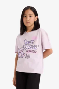 DeFacto Relax Fit Crew Neck Back Printed Short Sleeve T-Shirt Girl Child - Image 4