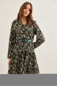 Olalook Women's Daisy Green V-neck Flounce Dress - Image 3
