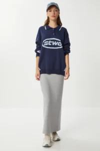 Lovelyİstanbul slit soft Knitting Skirt  Gray MELANJ - Image 5