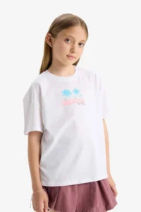 DeFacto Crew Neck Printed Short Sleeve T-Shirt Girls - Image 5