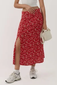 Hiccup Floral Patterned High Waist Midi Skirt