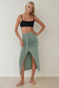 Hiccup Draped High Waist bodycon Sandy Maxi Skirt - Image 2
