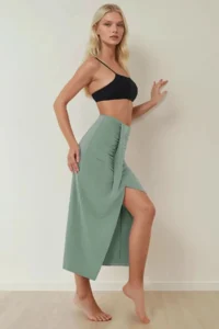 Hiccup Draped High Waist bodycon Sandy Maxi Skirt - Image 3