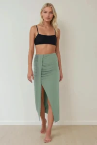 Hiccup Draped High Waist bodycon Sandy Maxi Skirt - Image 4