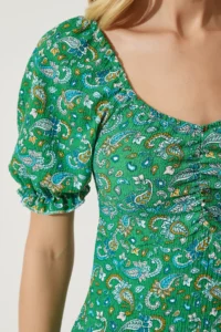 Happiness İstanbul Women's Green Elastic Carmen Collar Summer Dress - Image 5