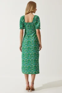 Happiness İstanbul Women's Green Elastic Carmen Collar Summer Dress - Image 6