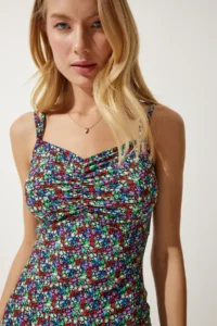 Happiness İstanbul Women's Blue Green Double Strap Patterned Knitted Dress - Image 4
