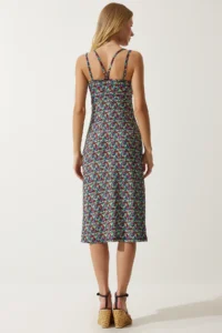 Happiness İstanbul Women's Blue Green Double Strap Patterned Knitted Dress - Image 6