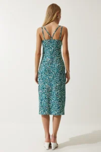 Happiness İstanbul Women's Green Black Double Strap Patterned Knitted Dress - Image 7