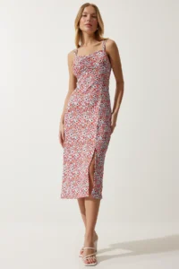 Happiness İstanbul Women's Orange Double Strap Patterned Knitted Dress - Image 2