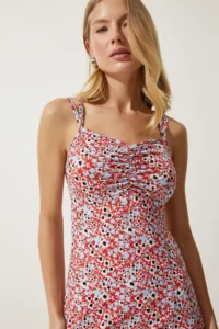 Happiness İstanbul Women's Orange Double Strap Patterned Knitted Dress - Image 4