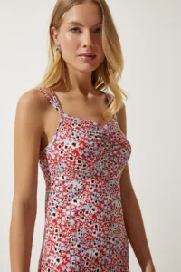 Happiness İstanbul Women's Orange Double Strap Patterned Knitted Dress - Image 5