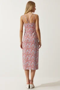 Happiness İstanbul Women's Orange Double Strap Patterned Knitted Dress - Image 7