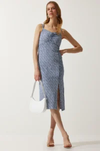 Happiness İstanbul Women's Navy Blue Double Strap Patterned Knitted Dress - Image 2