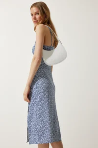 Happiness İstanbul Women's Navy Blue Double Strap Patterned Knitted Dress - Image 3