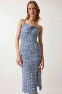 Happiness İstanbul Women's Navy Blue Double Strap Patterned Knitted Dress - Image 4