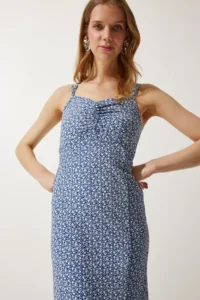 Happiness İstanbul Women's Navy Blue Double Strap Patterned Knitted Dress - Image 5