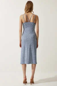 Happiness İstanbul Women's Navy Blue Double Strap Patterned Knitted Dress - Image 6
