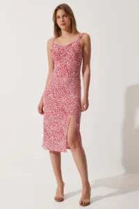 Happiness İstanbul Women's Red Double Strap Patterned Knitted Dress - Image 2