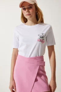 Happiness İstanbul Women White Teddy Bear Printed Knitting T-Shirt - Image 2