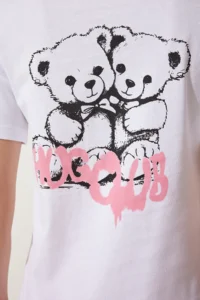 Happiness İstanbul Women White Teddy Bear Printed Knitting T-Shirt - Image 6