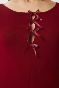 Happiness İstanbul Women Burgundy with bow Knitting T-Shirt - Image 3