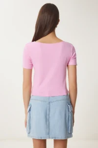 Happiness İstanbul Women Pink with bow Knitting T-Shirt - Image 5