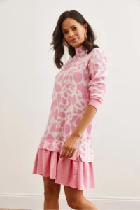 Olalook Women's Ecru Pink Garnished Thessaloniki Dress - Image 3