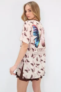 Trend Alaçatı Stili Women's Stone Crew Neck Digital Printed Side Slit Sweatshirt - Image 5