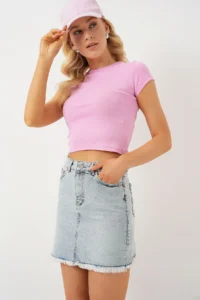 Hiccup BDART buttoned Narrow Kesim Mini Jeans Skirt - Image 4