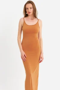 Cool & Sexy Women's Mustard Adjustable Strap Maxi Dress - Image 2