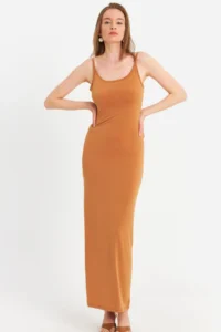 Cool & Sexy Women's Mustard Adjustable Strap Maxi Dress - Image 3