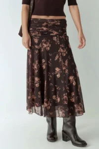 Hiccup Patterned Midi Skirt with Gather Detail