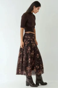 Hiccup Patterned Midi Skirt with Gather Detail - Image 2