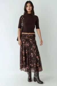 Hiccup Patterned Midi Skirt with Gather Detail - Image 5