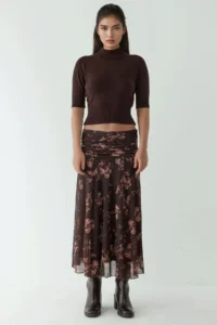 Hiccup Patterned Midi Skirt with Gather Detail - Image 6