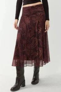Hiccup Patterned Midi Skirt with Gather Detail