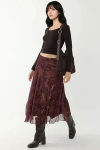 Hiccup Patterned Midi Skirt with Gather Detail - Image 3
