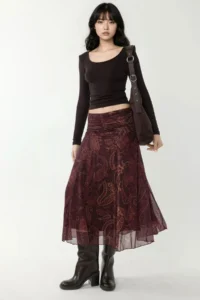 Hiccup Patterned Midi Skirt with Gather Detail - Image 5