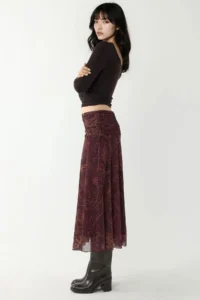 Hiccup Patterned Midi Skirt with Gather Detail - Image 6